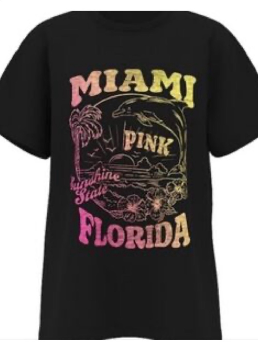 PINK Victoria's Secret Girls' Black 'Miami Florida' Graphic Tee